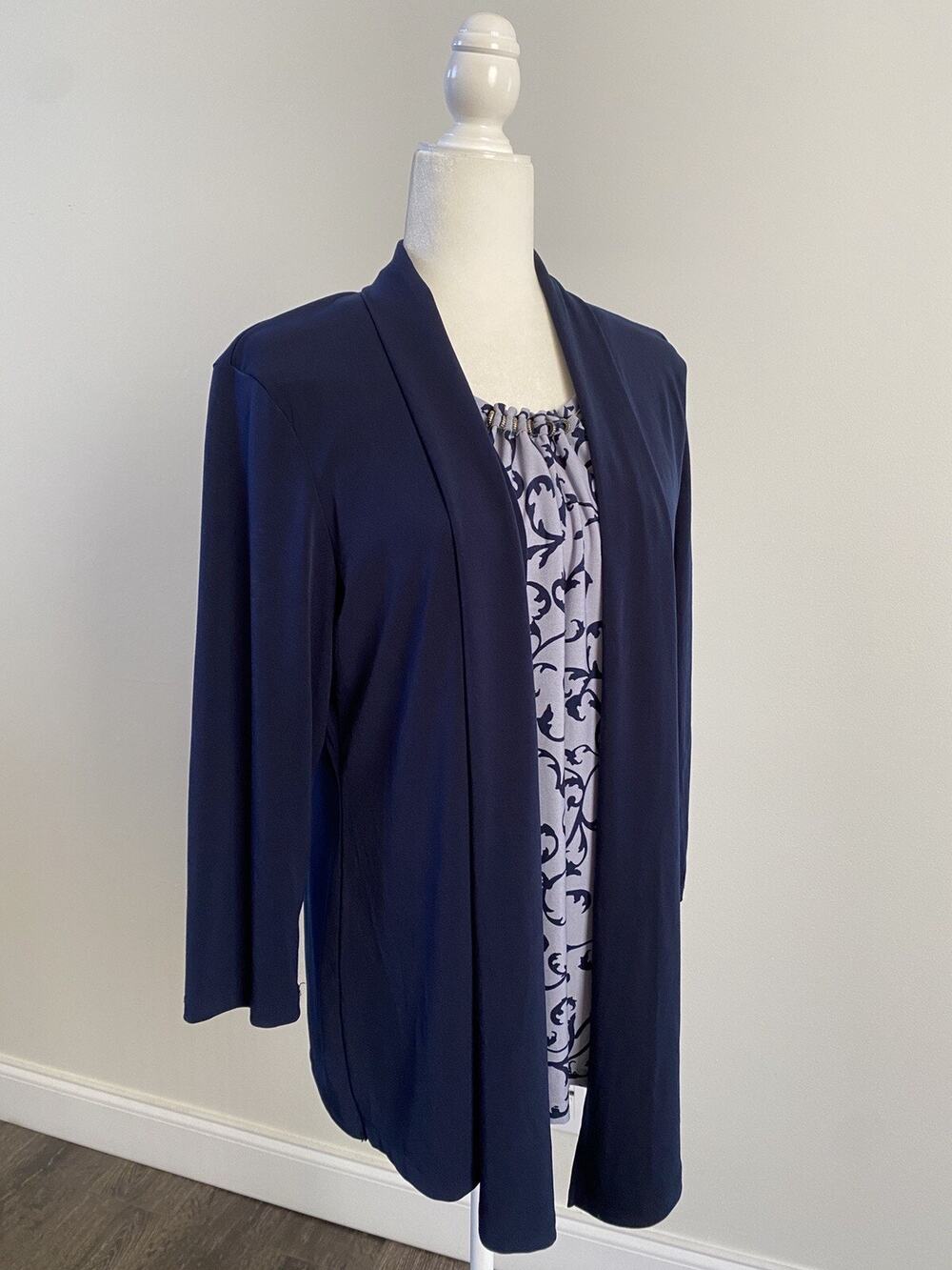 Croft & Barrow Women's Sz M 3/4 Blue Sleeve Poly/Spandex Relaxed Cardigan Top